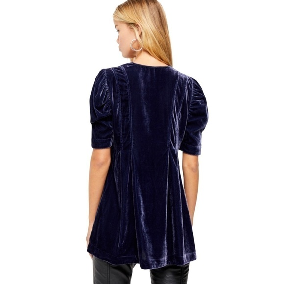 Free People Adelle Indigo Lost Velvet Tunic Top Small Women - Picture 2 of 10